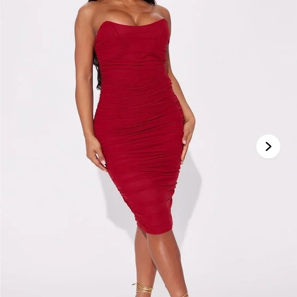 Fashion Nova Red Strapless Bodycon Dress - Picture 2 of 5